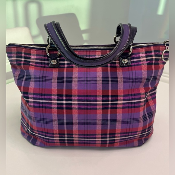 Coach Y2K Poppy Collection Tartan Canvas Purple Plaid Graffiti Tote/Shoulder Bag - Picture 9 of 16